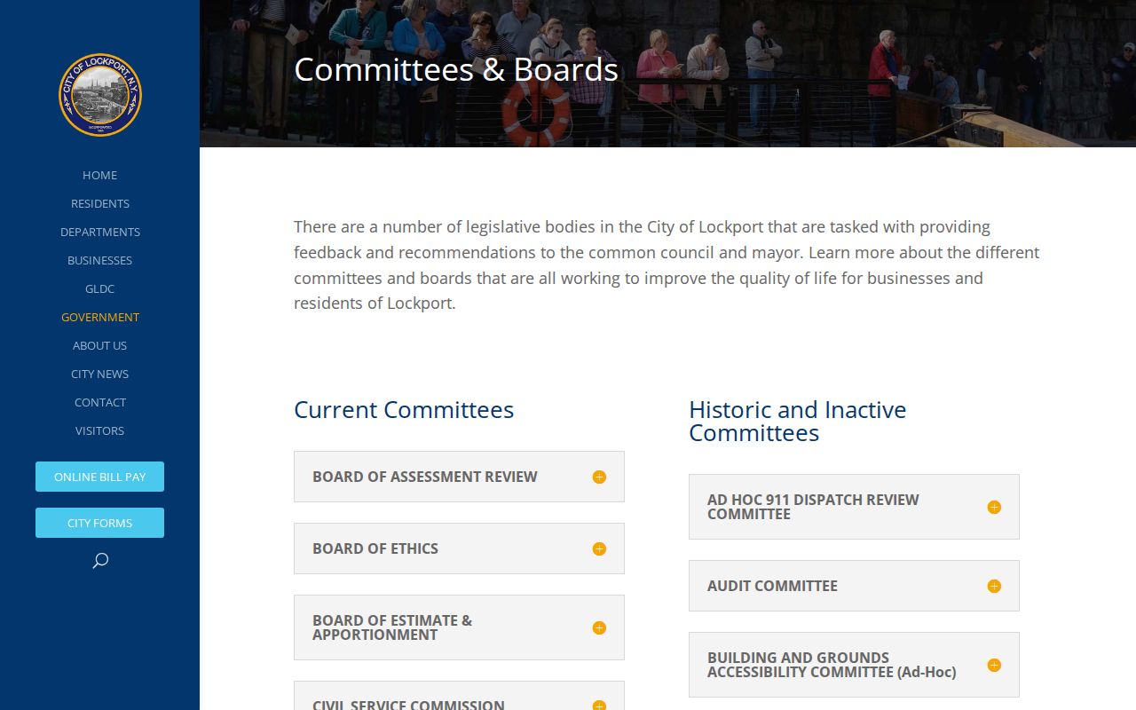 Lockport neighbors page showing city boards and committees roster