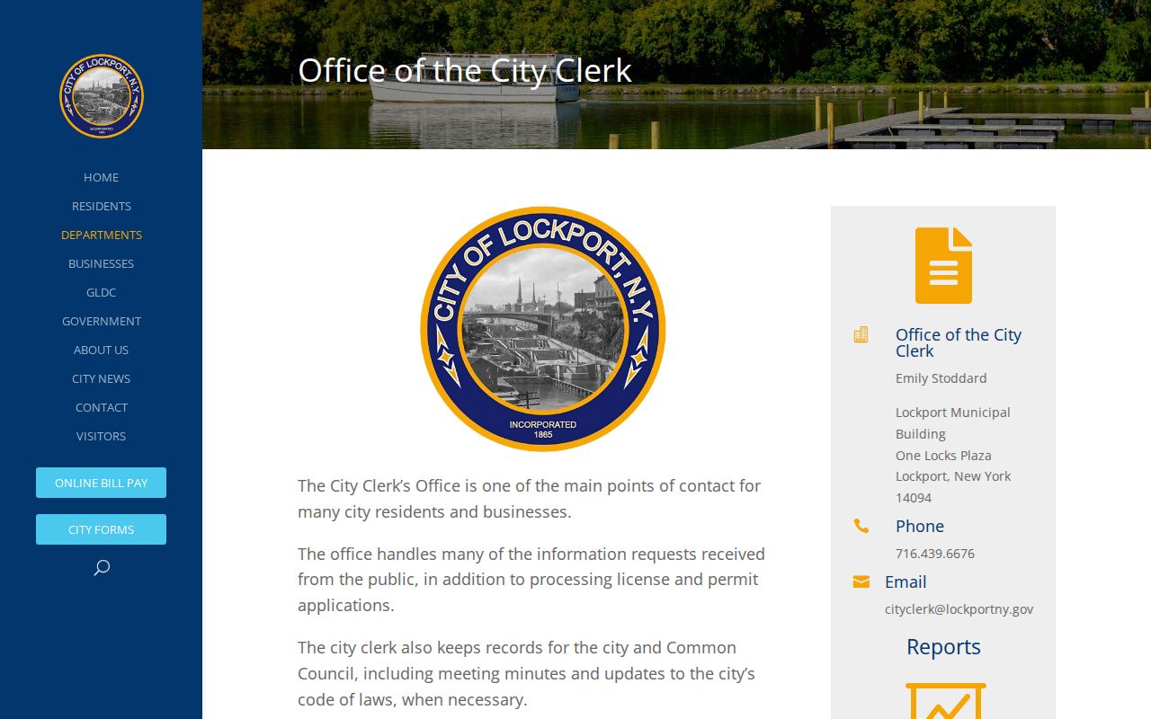 Lockport residents directory City Clerk public records page
