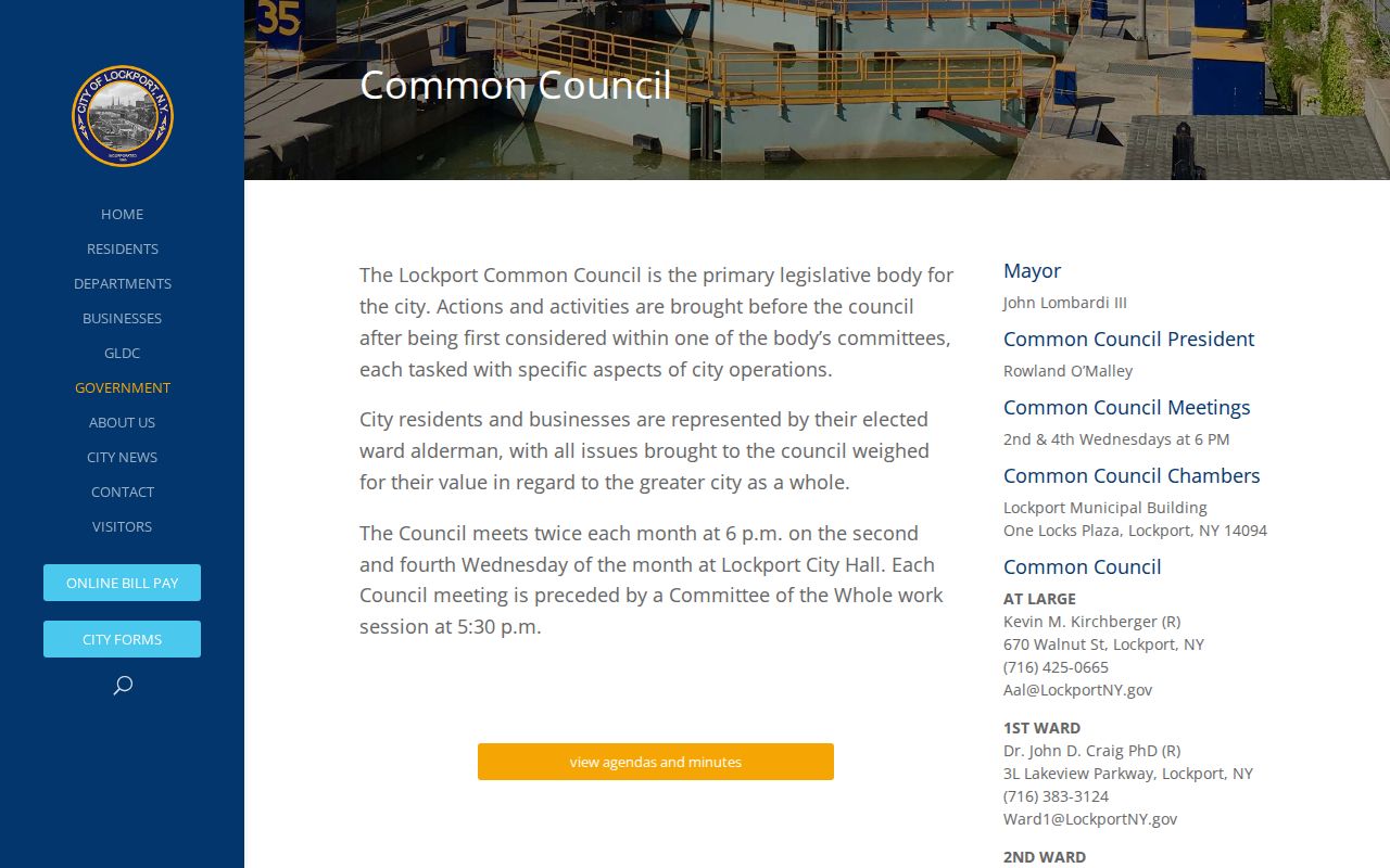 Lockport neighbors page showing Lockport Common Council wards and meetings
