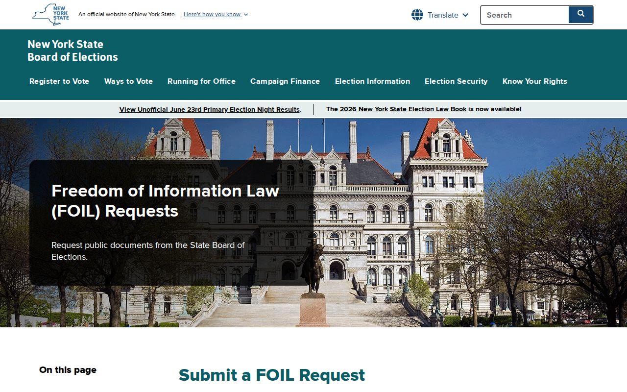 Lockport neighbors page showing New York Board of Elections FOIL voter-list guidance