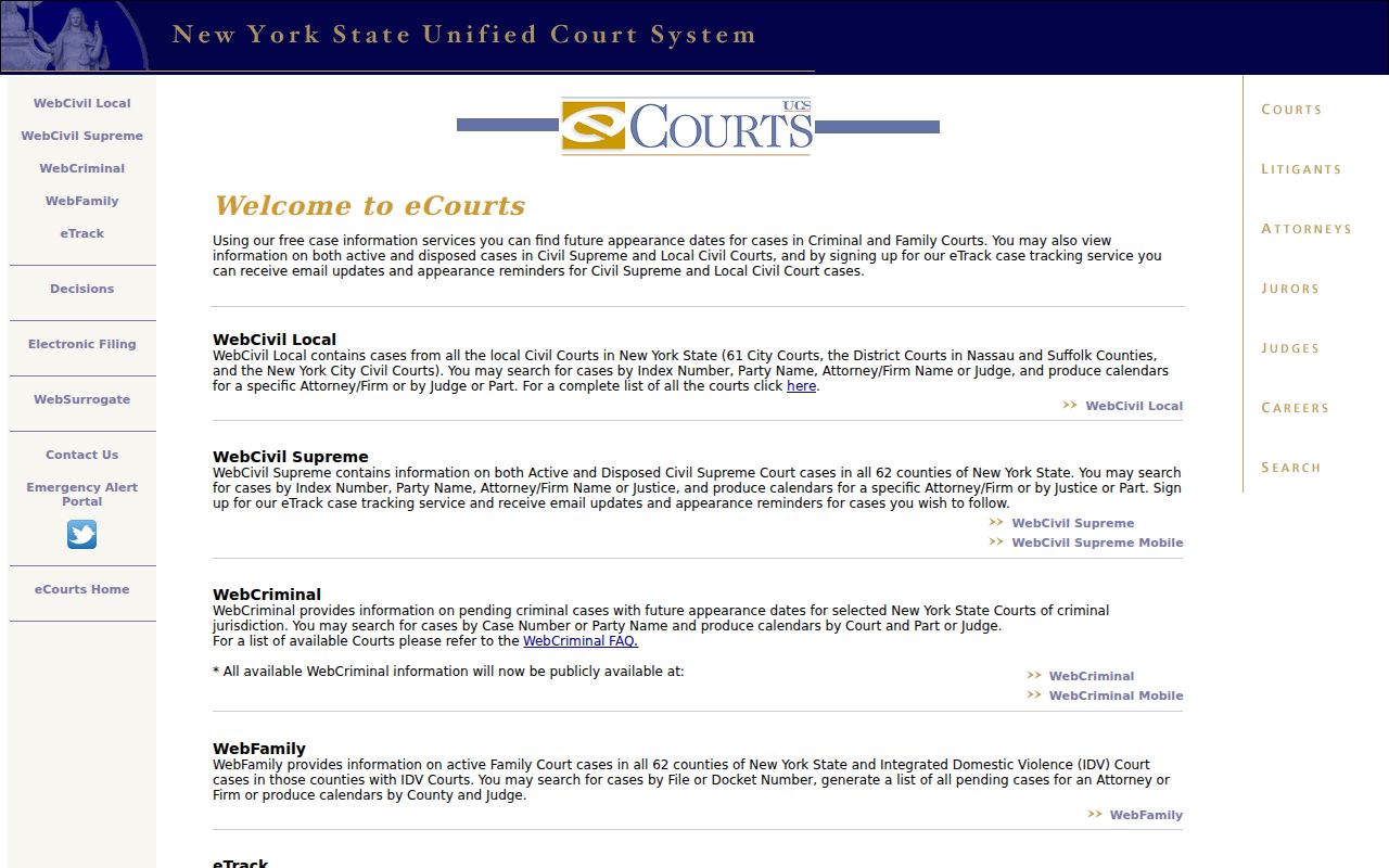 Lockport residents directory New York eCourts public search page