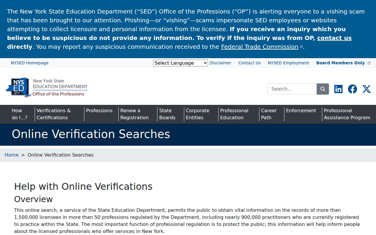 Lockport resident lookup New York professional license verification search page