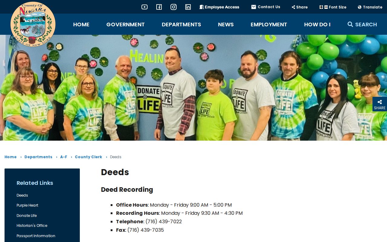 Lockport street directory Niagara County deed recording requirements