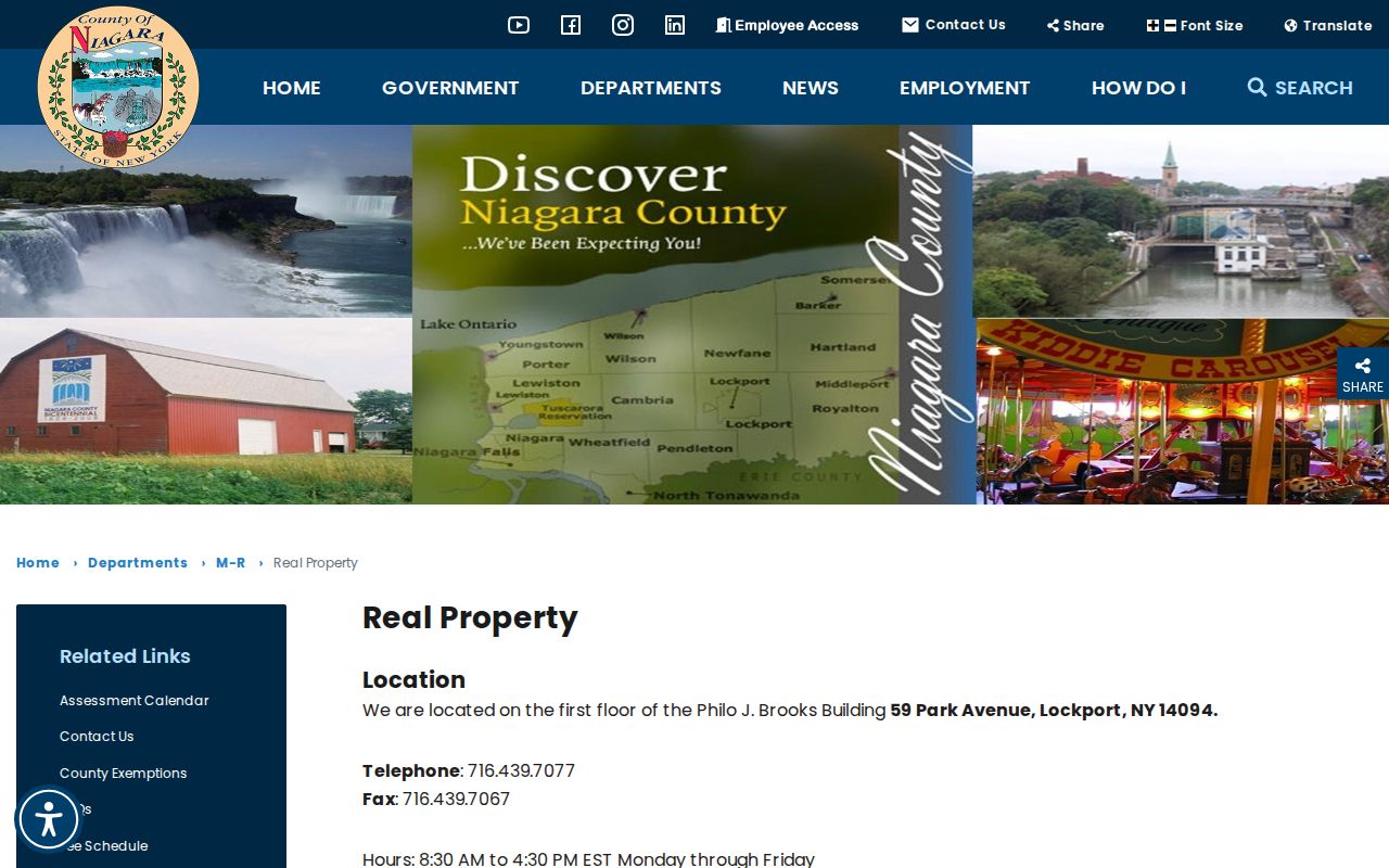 Lockport neighbors page showing Niagara County Real Property search links