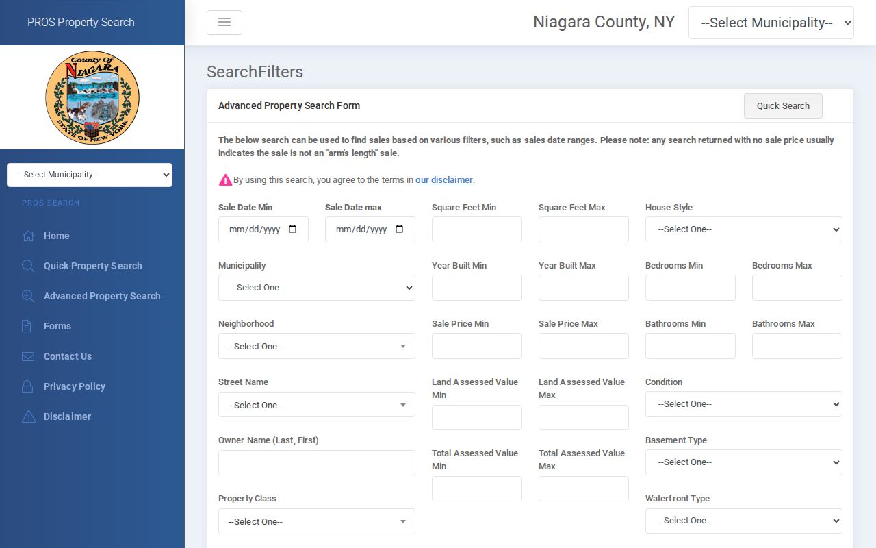 Lockport ZIP Directory Niagara PROS-GAR advanced property search without ZIP field