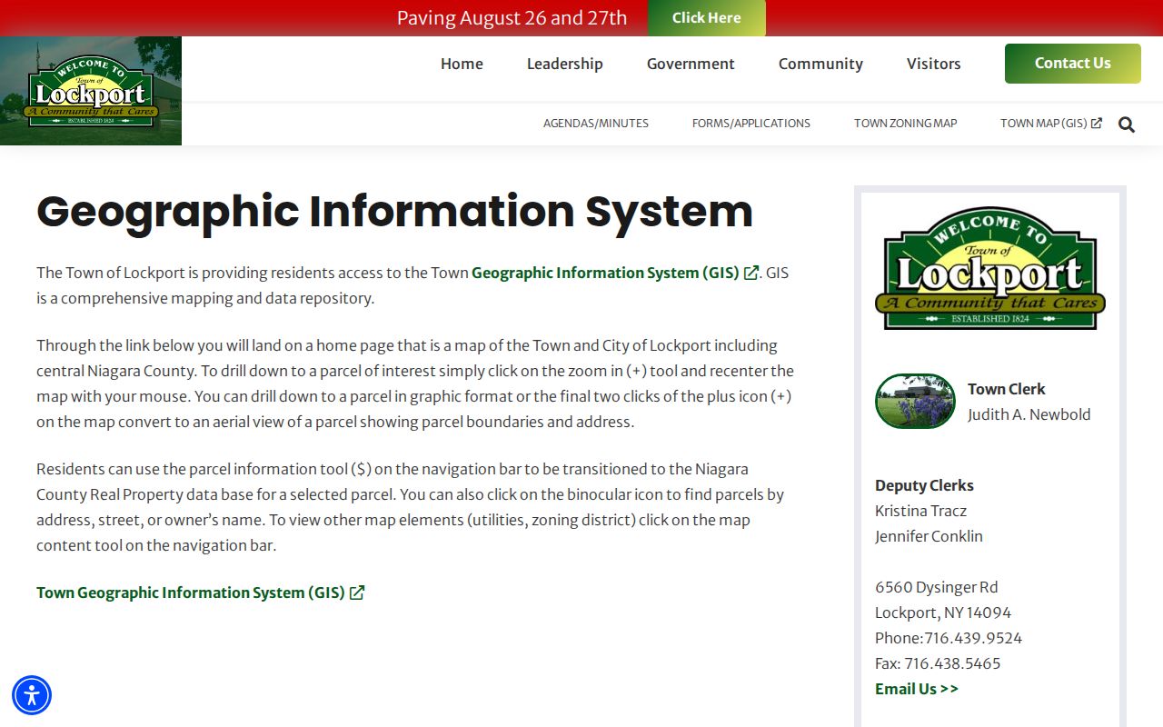 Lockport street directory Town of Lockport GIS access guidance
