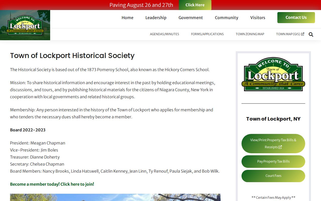 Lockport neighbors page showing Town of Lockport Historical Society resources