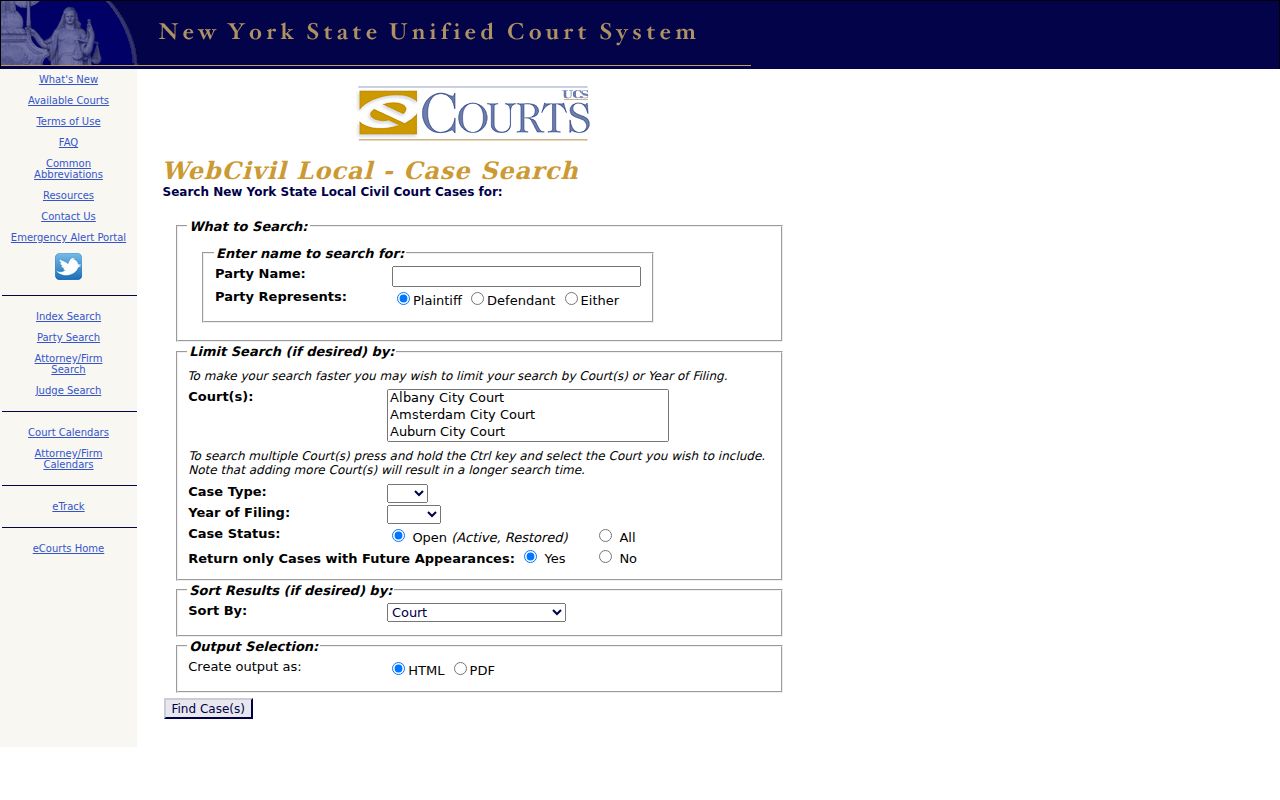 Lockport resident lookup court party and case-status search in WebCivil Local